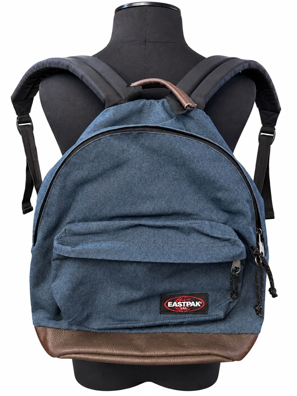 Eastpak Denim Blue Backpack with Brown Base and Black Straps